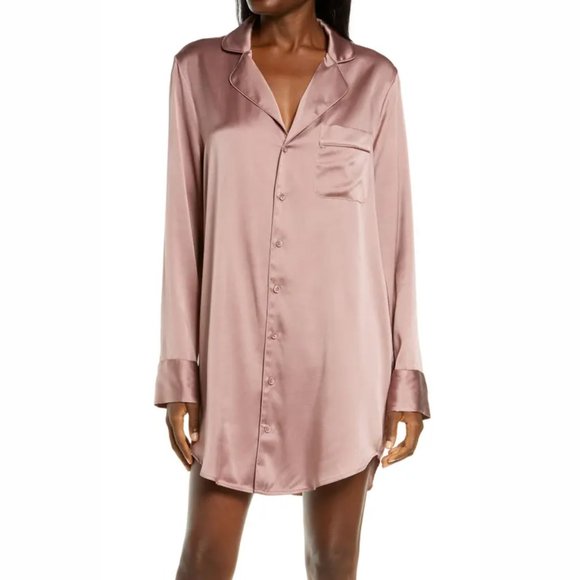 SKIMS Other - SKIMS Stretch Silk Button Up Night Dress Shirt Rose Pink Q13